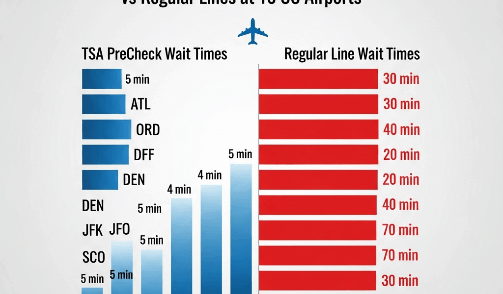 Real TSA PreCheck Wait Times vs Regular Lines at 10 US Airports