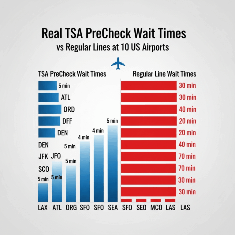 Real TSA PreCheck Wait Times vs Regular Lines at 10 US Airports